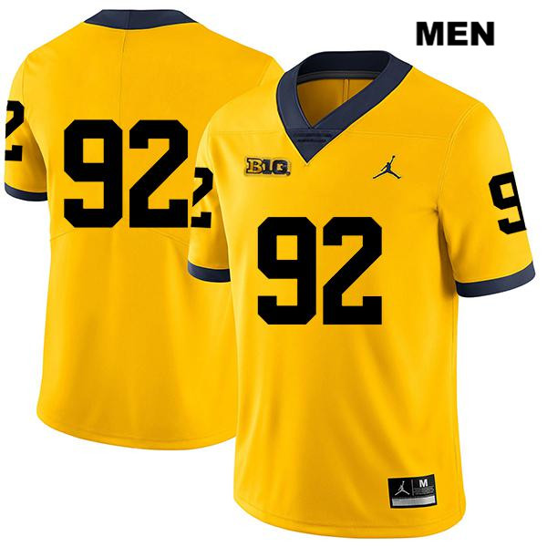 Men's NCAA Michigan Wolverines Karl Kerska #92 No Name Yellow Jordan Brand Authentic Stitched Legend Football College Jersey GK25J74BF